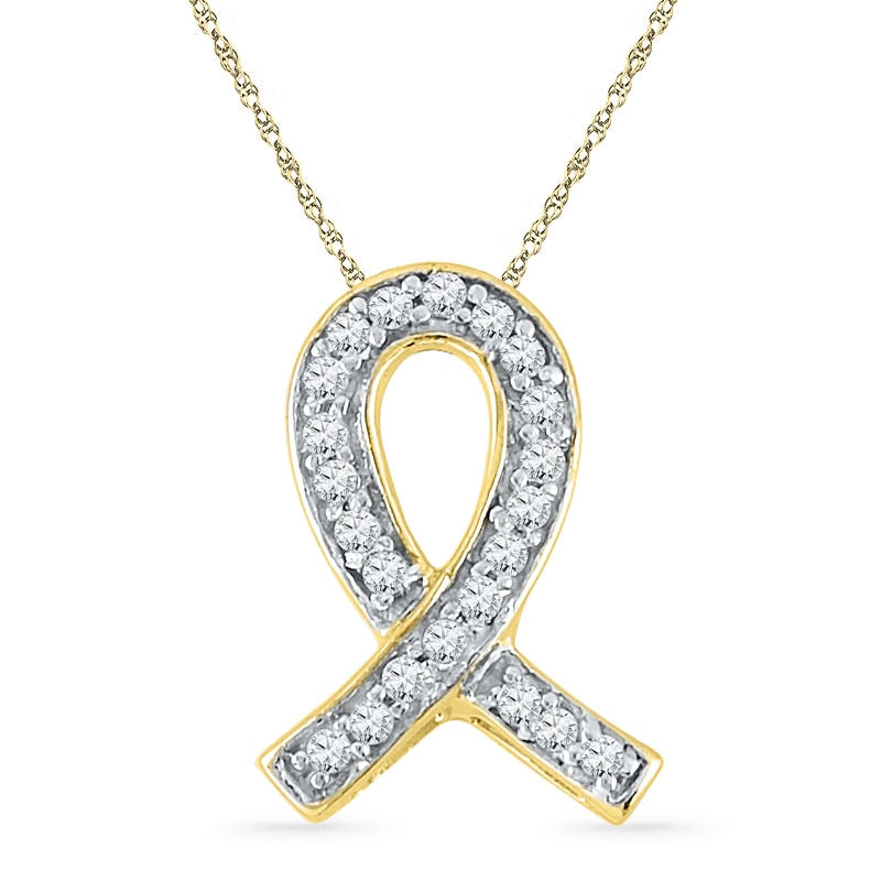 0.10 CT. T.W. Diamond Awareness Ribbon Pendant in 10K Gold