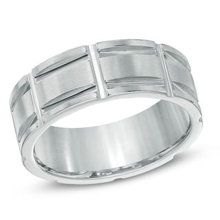 Men's 8.0mm Column Grooved Cobalt Wedding Band - Size 10