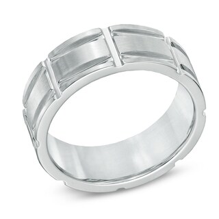 Men's 8.0mm Column Grooved Cobalt Wedding Band - Size 10