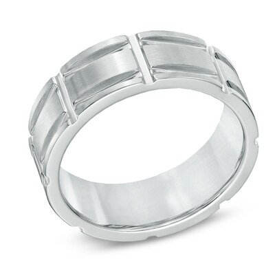 Men's 8.0mm Column Grooved Cobalt Wedding Band - Size 10