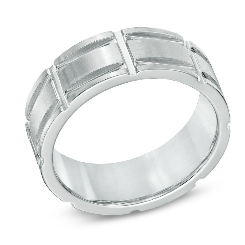 8.0mm Column Grooved Cobalt Wedding Band - Size 10