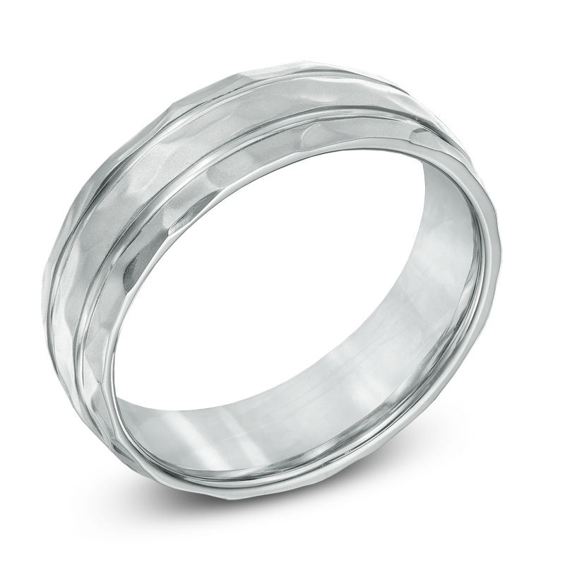 8.0mm Hammered Stainless Steel Wedding Band - Size 10