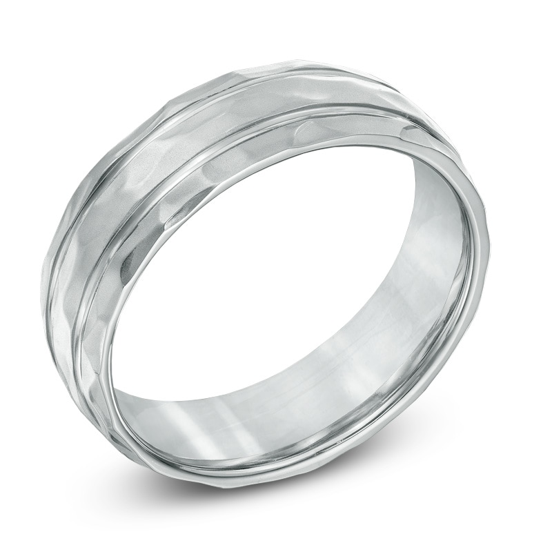 Men's 8.0mm Hammered Stainless Steel Wedding Band - Size 10