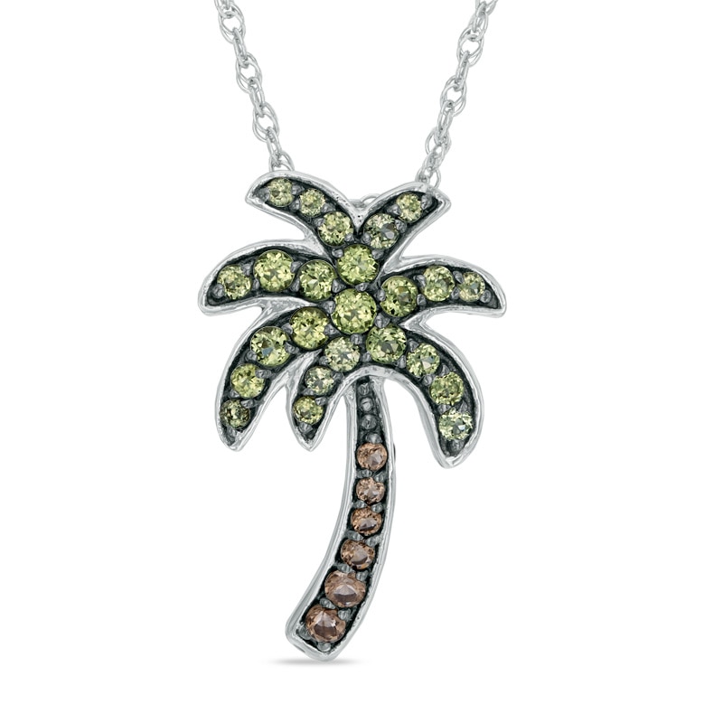 Peridot and Smoky Quartz Palm Tree Pendant in Sterling Silver