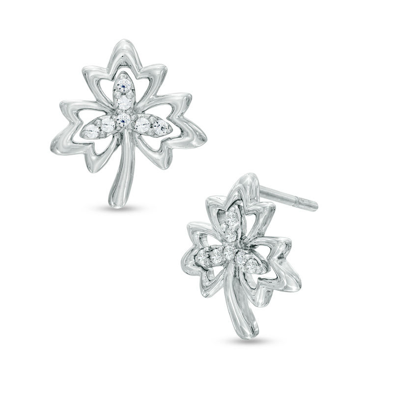 Diamond Accent Maple Leaf Earrings in Sterling Silver