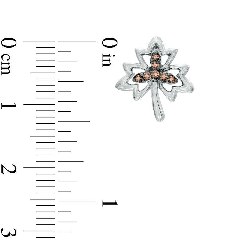 Enhanced Champagne Diamond Accent Maple Leaf Earrings in Sterling Silver