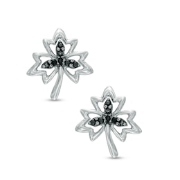 Black Diamond Accent Maple Leaf Earrings in Sterling Silver