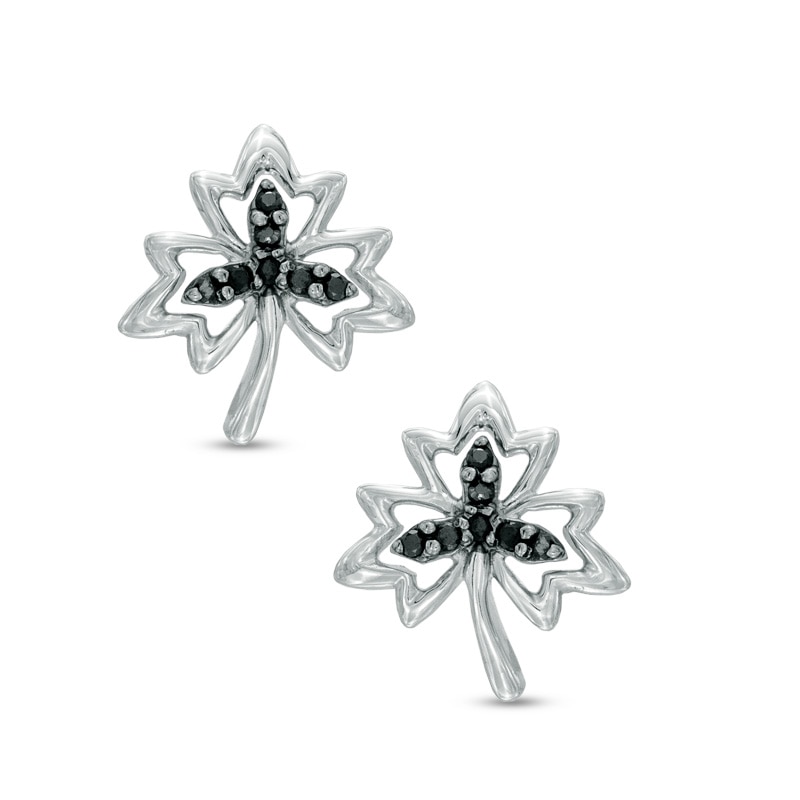 Black Diamond Accent Maple Leaf Earrings in Sterling Silver