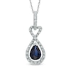 Pear-Shaped Blue Sapphire and 0.085 CT. T.W. Diamond Loop Pendant in 10K White Gold