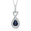Pear-Shaped Blue Sapphire and 0.085 CT. T.W. Diamond Loop Pendant in 10K White Gold