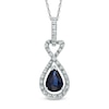 Thumbnail Image 0 of Pear-Shaped Blue Sapphire and 0.085 CT. T.W. Diamond Loop Pendant in 10K White Gold