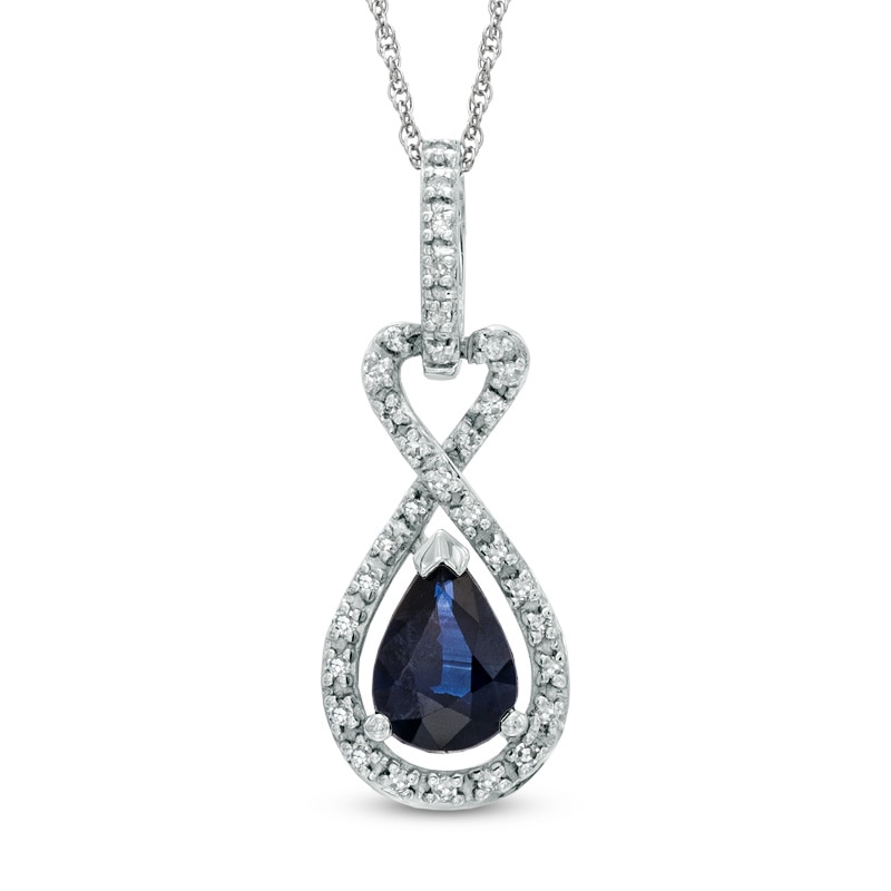 Pear-Shaped Blue Sapphire and 0.085 CT. T.W. Diamond Loop Pendant in 10K White Gold|Peoples Jewellers