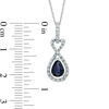 Thumbnail Image 1 of Pear-Shaped Blue Sapphire and 0.085 CT. T.W. Diamond Loop Pendant in 10K White Gold