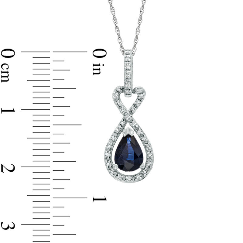 Pear-Shaped Blue Sapphire and 0.085 CT. T.W. Diamond Loop Pendant in 10K White Gold