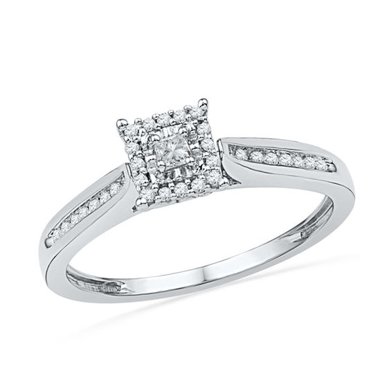 0.20 CT. T.W. Princess Cut Diamond Frame Promise Ring in 10K White