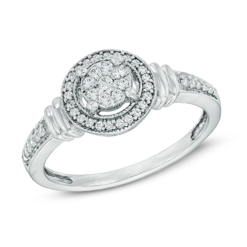 0.25 CT. T.W. Diamond Cluster Frame Promise Ring in 10K White Gold