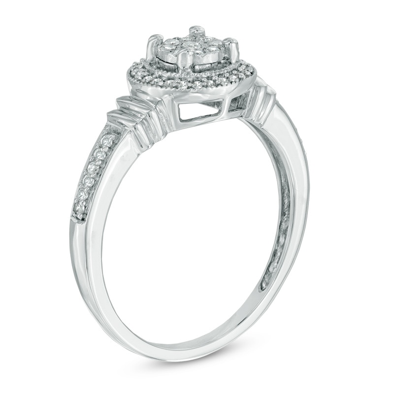 0.25 CT. T.W. Diamond Cluster Frame Promise Ring in 10K White Gold