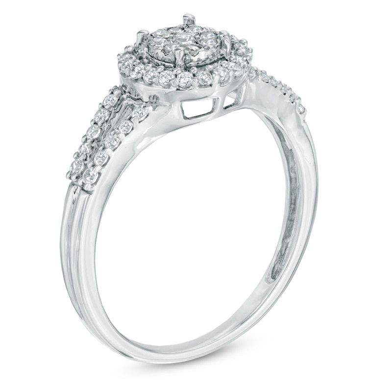 0.33 CT. T.W. Diamond Frame Split Shank Engagement Ring in 10K White Gold