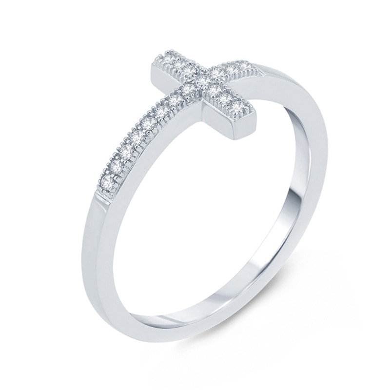 0.09 CT. T.W. Diamond Sideways Cross Ring in 10K White Gold|Peoples Jewellers