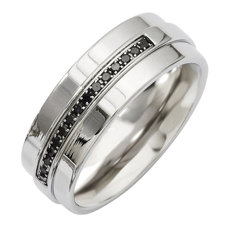 Men's 0.13 CT. T.W. Black Diamond Band in Stainless Steel|Peoples Jewellers