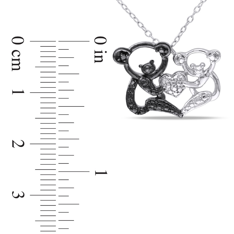 Black Diamond Accent Motherly Love Bear Pendant in Two-Tone Sterling Silver