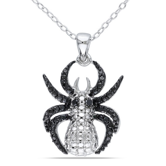Black Diamond Accent Spider Pendant in Two Tone Sterling Silver