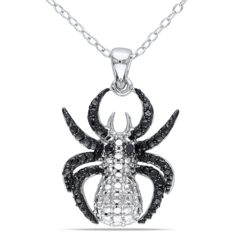 Black Diamond Accent Spider Pendant in Two-Tone Sterling Silver