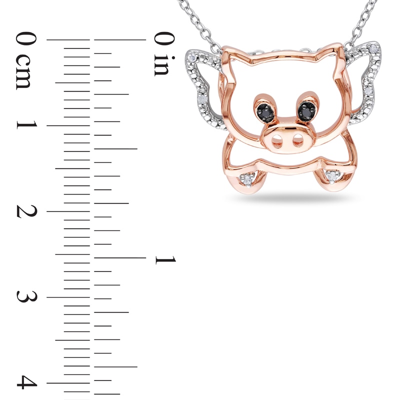 Main Image 2 of Black and White Diamond Accent Flying Pig Pendant in Two-Tone Sterling Silver