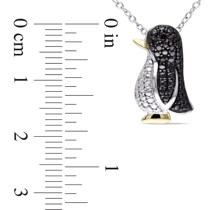 Black Diamond Accent Penguin Pendant in Tri-Tone Sterling Silver|Peoples Jewellers