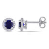 Thumbnail Image 1 of 5.0mm Blue Lab-Created Sapphire and 0.07 CT. T.W. Diamond Frame Stud Earrings in Sterling Silver