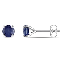 5.0mm Blue Sapphire Solitaire Stud Earrings in 10K White Gold