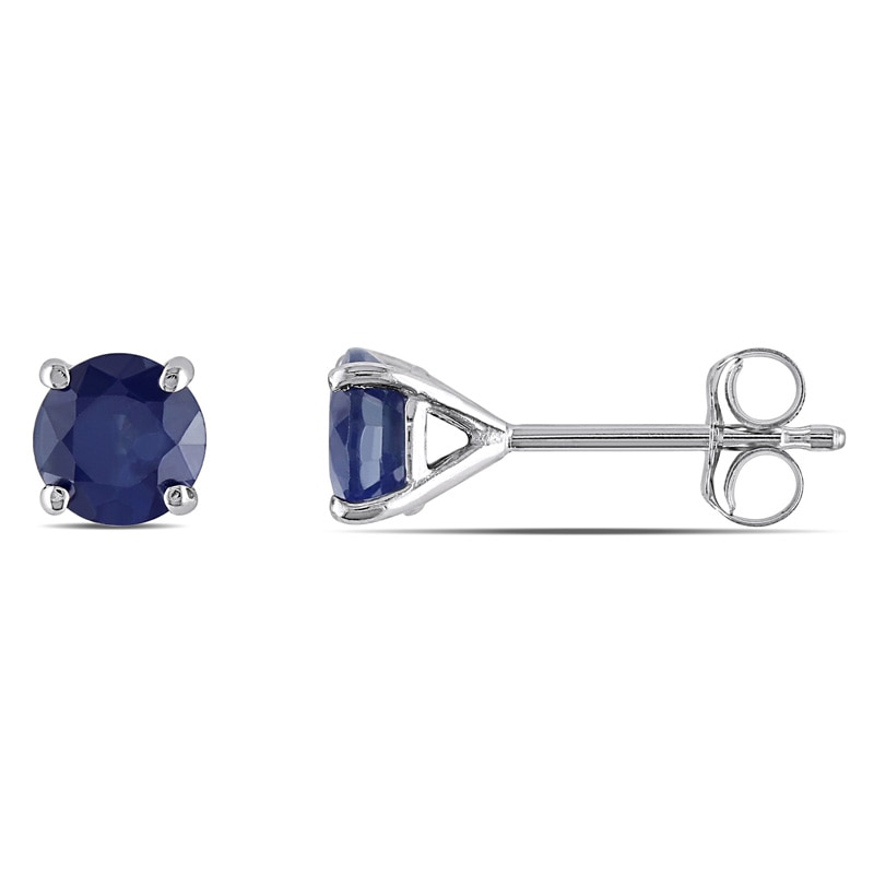 5.0mm Blue Sapphire Solitaire Stud Earrings in 10K White Gold|Peoples Jewellers
