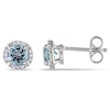Thumbnail Image 0 of 5.0mm Sky Blue Topaz and 0.07 CT. T.W. Diamond Frame Stud Earrings in Sterling Silver