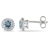 Thumbnail Image 1 of 5.0mm Sky Blue Topaz and 0.07 CT. T.W. Diamond Frame Stud Earrings in Sterling Silver