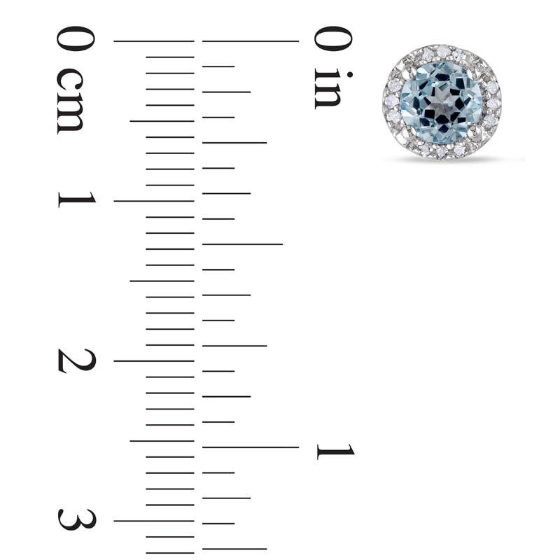 Main Image 2 of 5.0mm Sky Blue Topaz and 0.07 CT. T.W. Diamond Frame Stud Earrings in Sterling Silver