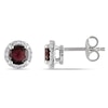Thumbnail Image 1 of 5.0mm Garnet and 0.07 CT. T.W. Diamond Frame Stud Earrings in Sterling Silver