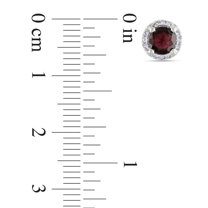 Main Image 2 of 5.0mm Garnet and 0.07 CT. T.W. Diamond Frame Stud Earrings in Sterling Silver
