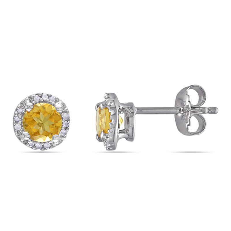 5.0mm Citrine and 0.07 CT. T.W. Diamond Frame Stud Earrings in Sterling Silver