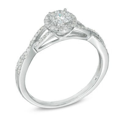 0.23 CT. T.W. Multi-Diamond Frame Twist Shank Promise Ring in 10K White Gold