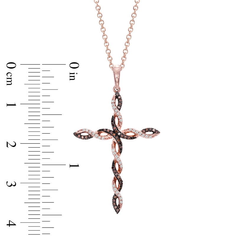 0.16 CT. T.W. Enhanced Cognac and White Diamond Twisting Cross Pendant in 10K Rose Gold