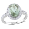 Thumbnail Image 1 of Oval Green Quartz and Lab-Created White Sapphire Frame Ring in 10K White Gold
