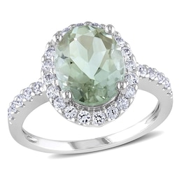 Oval Green Quartz and Lab-Created White Sapphire Frame Ring in 10K White Gold