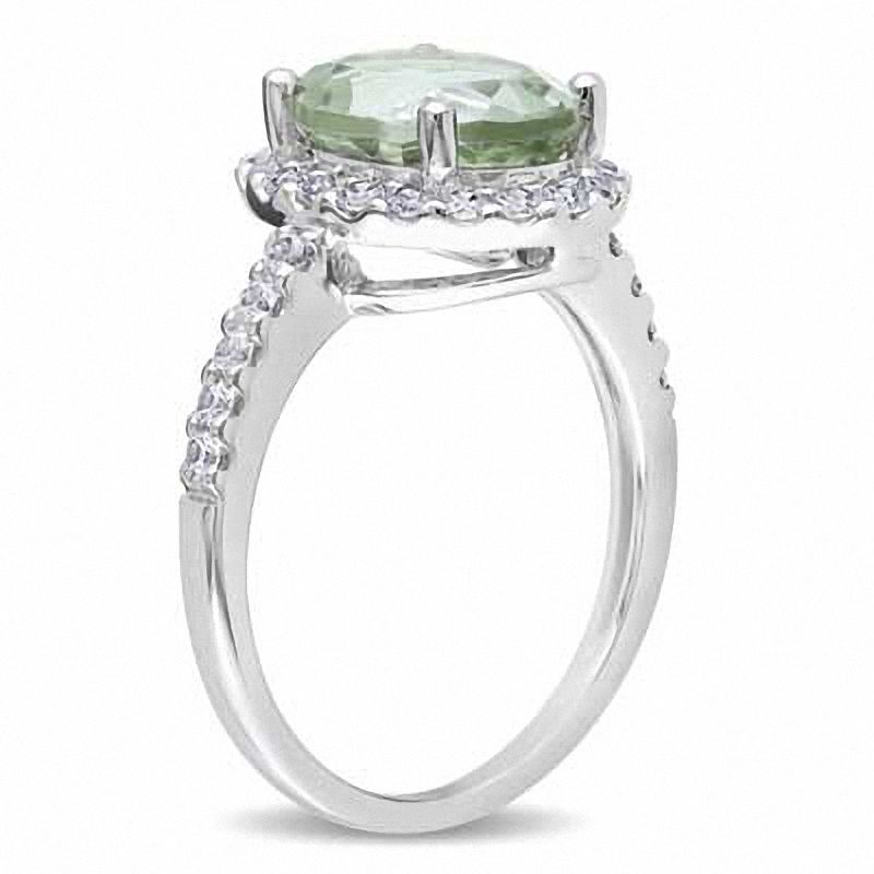 Oval Green Quartz and Lab-Created White Sapphire Frame Ring in 10K White Gold