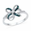 Thumbnail Image 1 of 0.16 CT. T.W. Enhanced Blue and White Diamond Orbit Bow Ring in 10K White Gold
