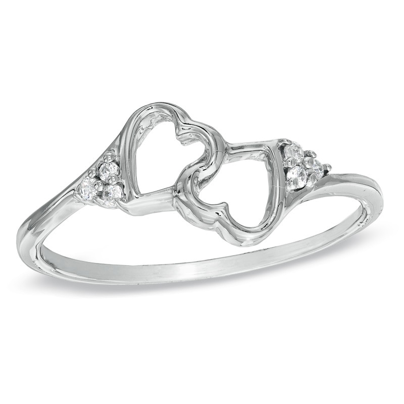 Diamond Accent Mirrored Hearts Ring in 10K White Gold