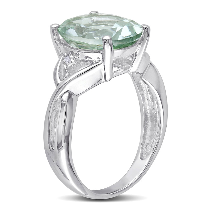 Main Image 2 of Oval Green Quartz and Diamond Accent Ring in Sterling Silver
