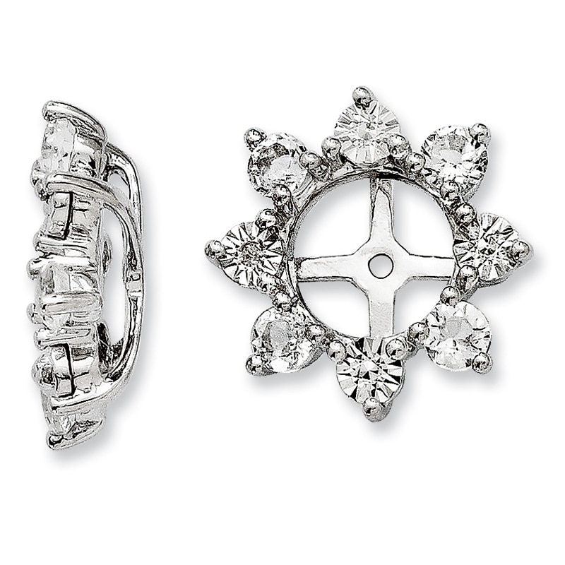 Main Image 1 of White Topaz and Diamond Accent Starburst Stud Earring Jackets in Sterling Silver