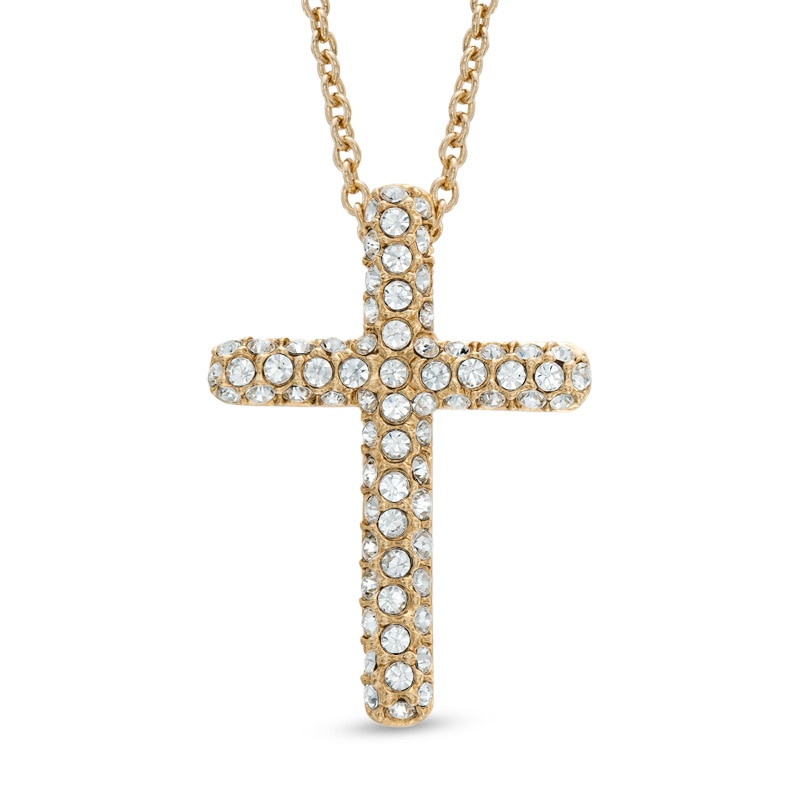 AVA Nadri Crystal Cross Pendant in Brass with 18K Gold Plate|Peoples Jewellers