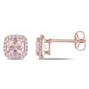 Thumbnail Image 0 of 5.0mm Cushion-Cut Morganite and 0.09 CT. T.W. Diamond Frame Stud Earrings in 10K Rose Gold
