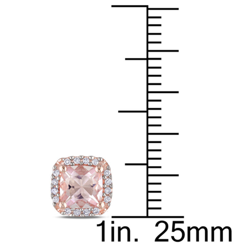 5.0mm Cushion-Cut Morganite and 0.09 CT. T.W. Diamond Frame Stud Earrings in 10K Rose Gold